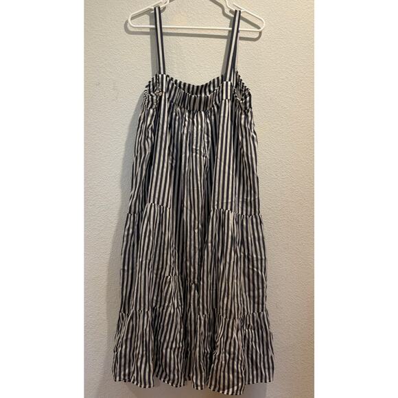 Jenni Kayne Summer Seersucker Ink Stripe Silk Blend Midi Dress Size XL - Picture 3 of 9